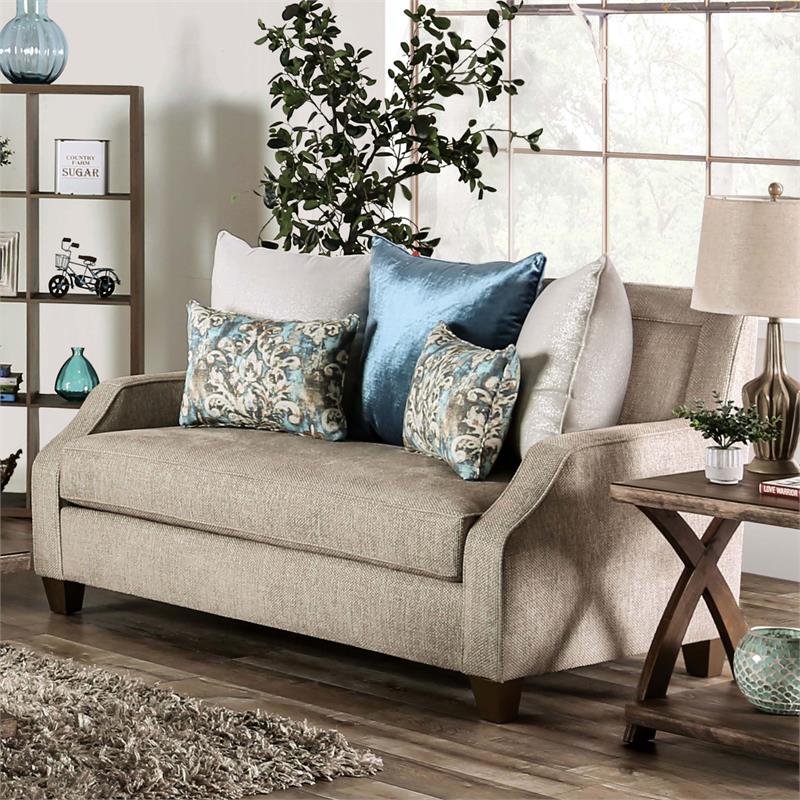 Furniture of America Cacao Transitional Chenille Upholstered Loveseat in Beige