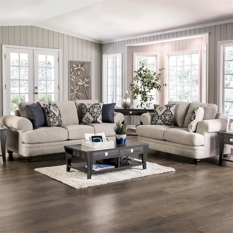 Furniture of America Herst Transitional Chenille Upholstered Loveseat in Beige