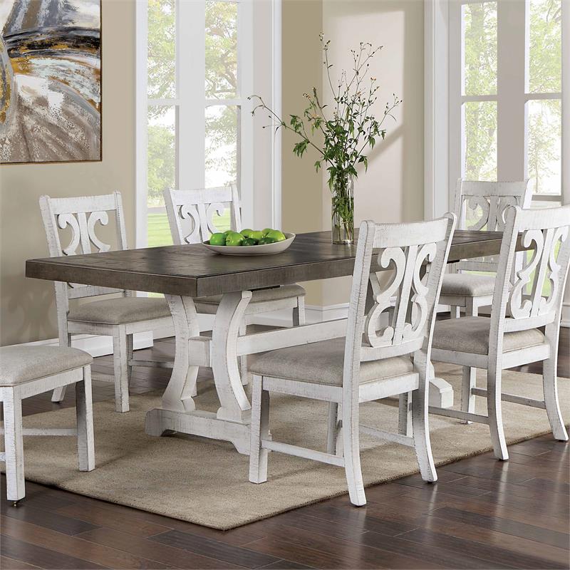 Furniture of America Muschamp Solid Wood Expandable Dining Table in Gray