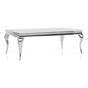 Furniture of America Alang Glam Glass Top Coffee Table in White and Silver