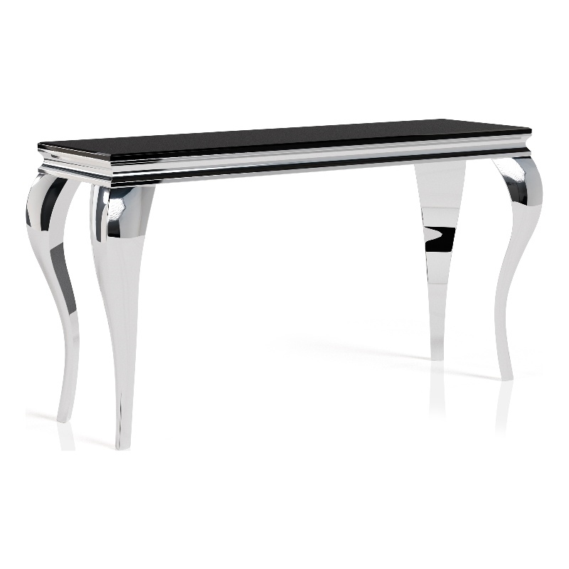 Furniture of America Alang Glam Glass Top Sofa Table in Black and Silver