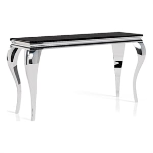 Furniture of America Alang Glam Glass Top Sofa Table in Black and Silver