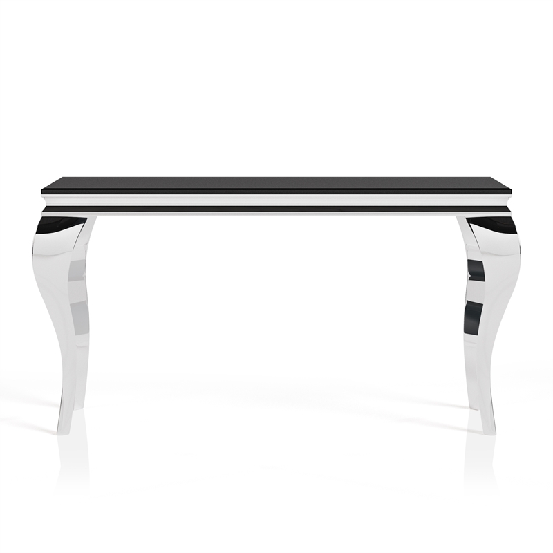 Furniture of America Alang Glam Glass Top Sofa Table in Black and Silver