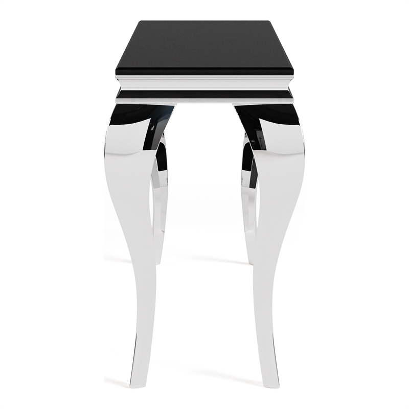 Furniture of America Alang Glam Glass Top Sofa Table in Black and Silver
