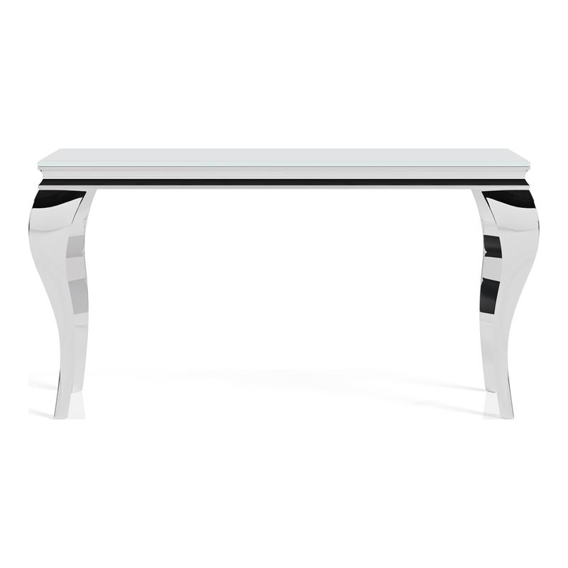 Furniture of America Alang Glam Glass Top Sofa Table in White and Silver