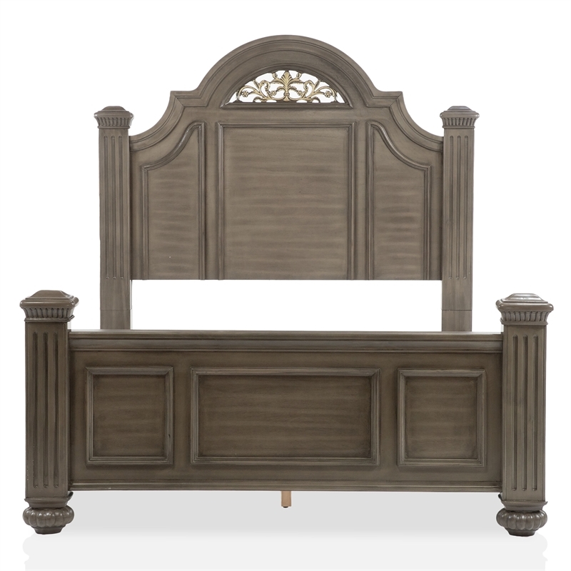 Furniture of America Damos Solid Wood California King Panel Bed in Gray
