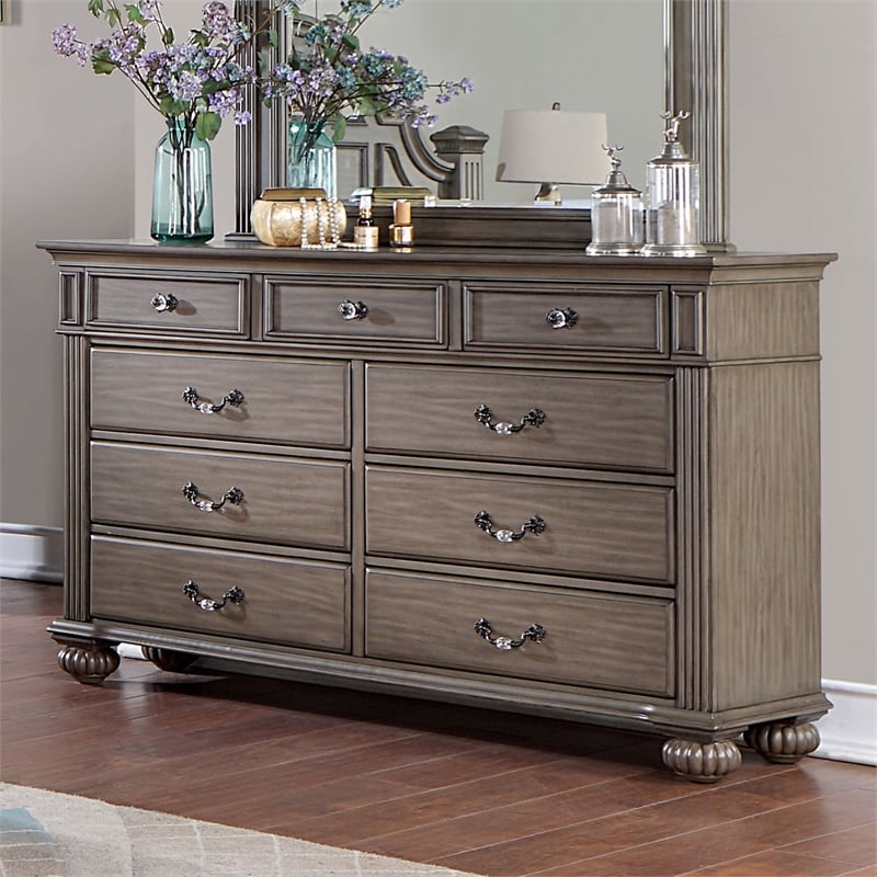 Furniture of America Damos Solid Wood 9-Drawer Dresser in Gray