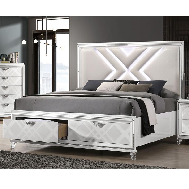 Furniture of America Anaiya Contemporary Wood Cal King Bed with LED in White