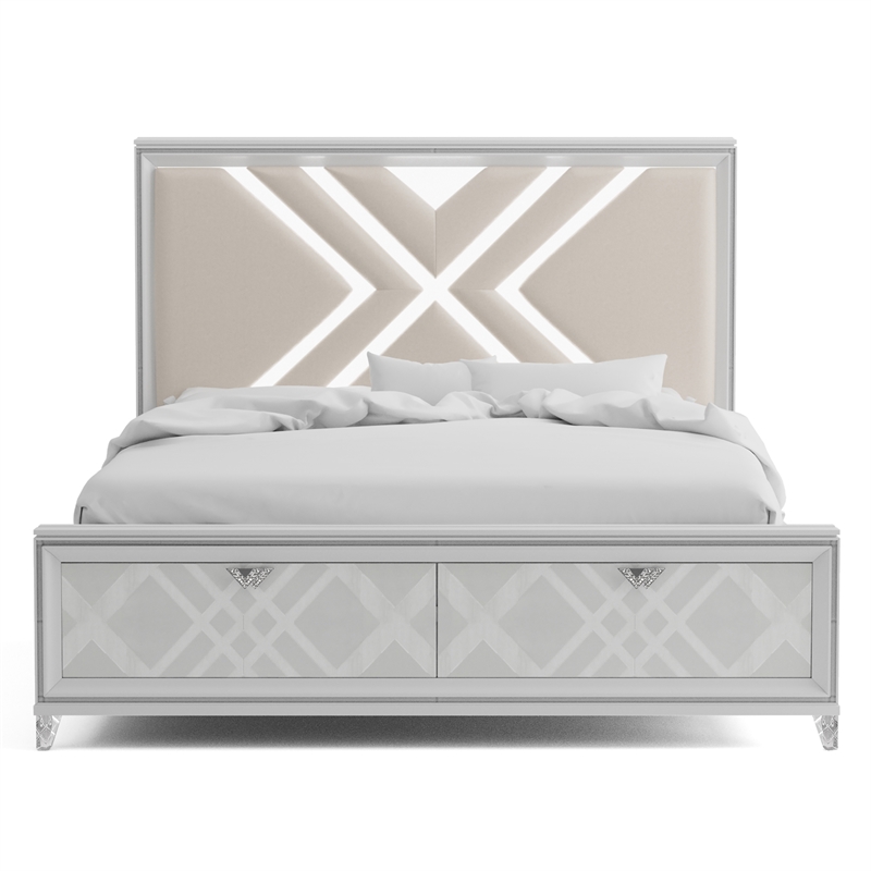 Furniture of America Anaiya Contemporary Wood Cal King Bed with LED in White
