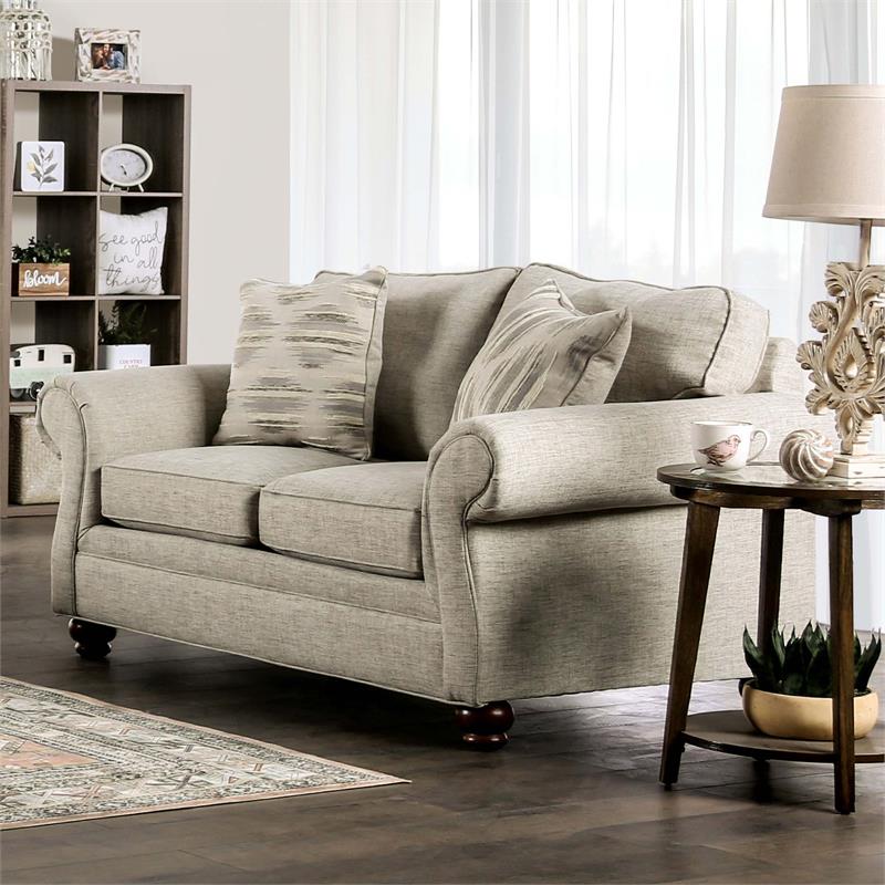Furniture of America Maggi Transitional Fabric Upholstered Loveseat in Cream