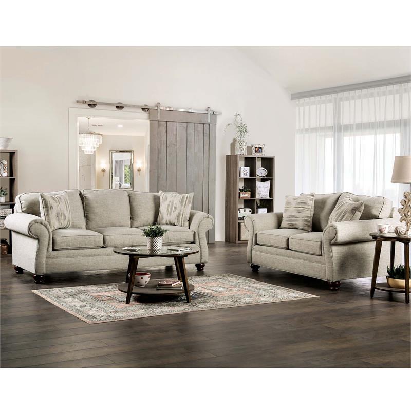 Furniture of America Maggi Transitional Fabric Upholstered Sofa in Cream