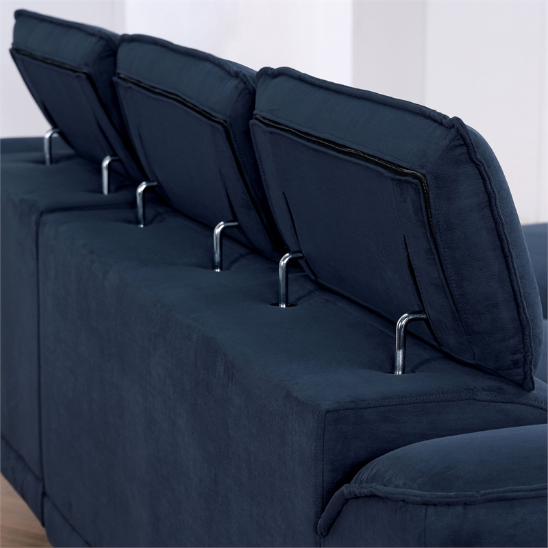 Furniture of America Borno Fabric Adjustable Headrest Sectional in Navy