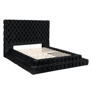 Furniture of America Biron Glam Fabric Tufted Platform King Bed in Black