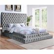 Furniture of America Biron Glam Fabric Tufted Platform Queen Bed in Gray