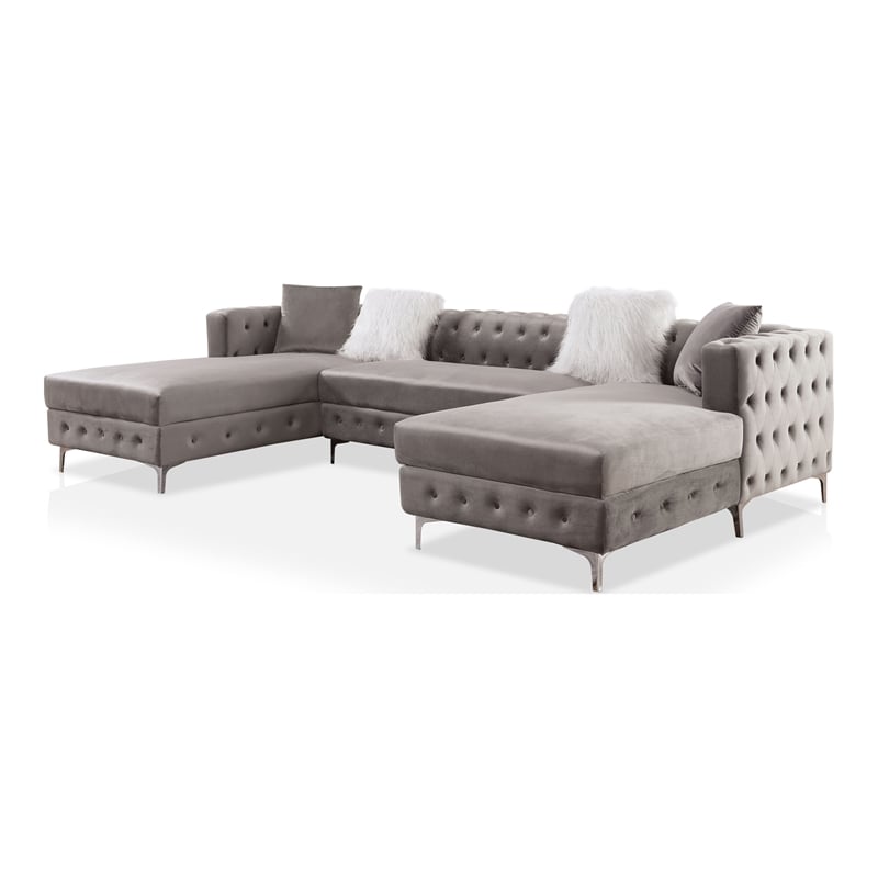 Furniture of America Marti Transitional Fabric Tufted U-Shaped Sectional in Gray