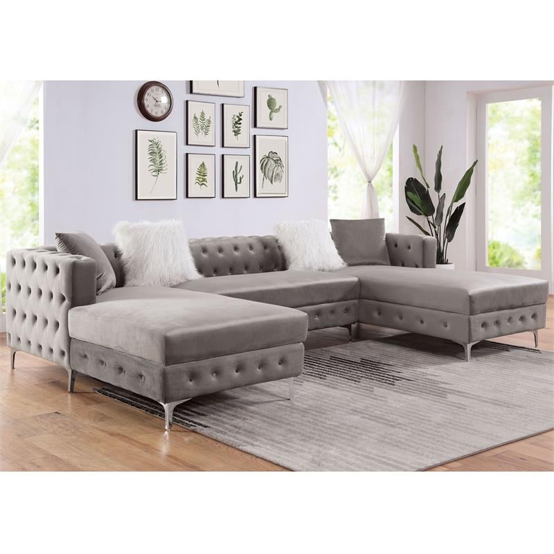 Furniture of America Marti Transitional Fabric Tufted U-Shaped Sectional in Gray