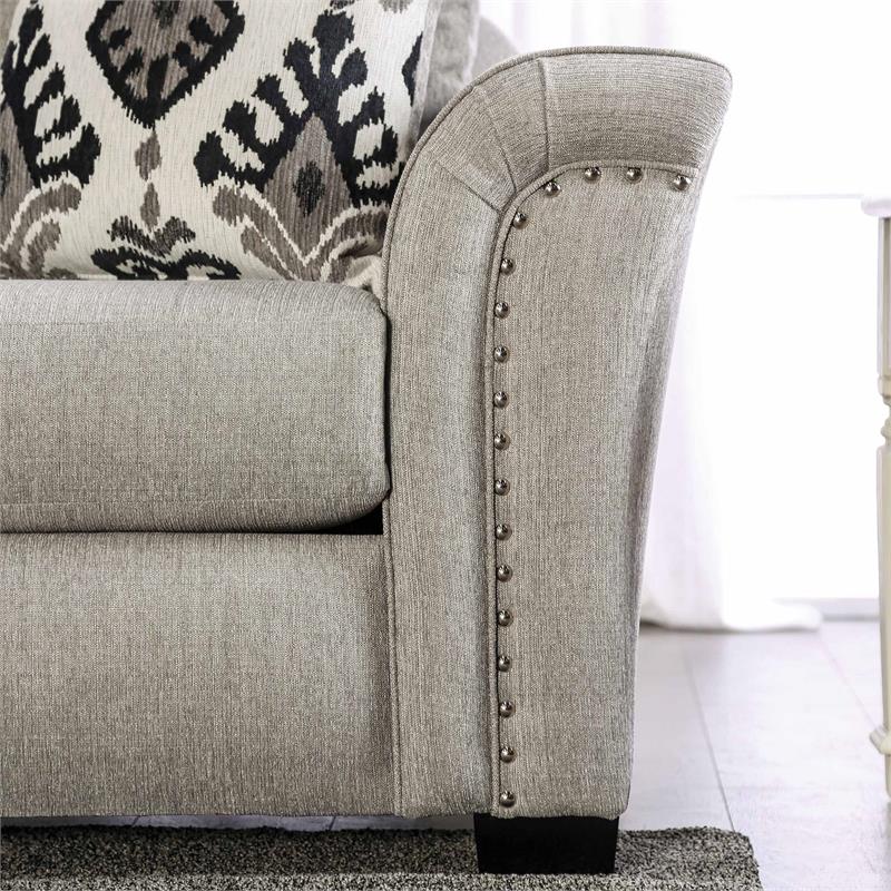 Furniture of America Jaqui Fabric Nailhead Loveseat in Light Taupe Brown