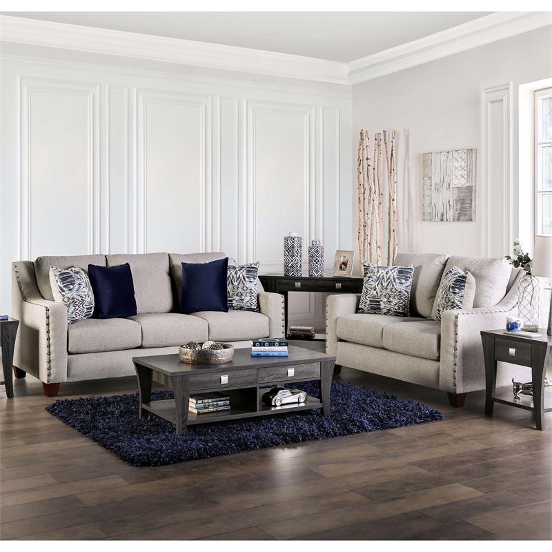 Furniture of America Brill Transitional Fabric 2-Piece Sofa Set in Light Gray