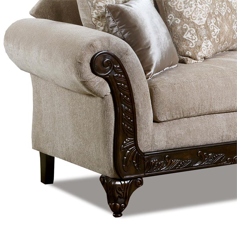 Furniture of America Safin Traditional Chenille Upholstered Loveseat in Beige