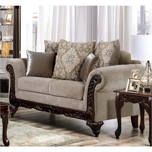 Furniture of America Safin Traditional Chenille Upholstered Loveseat in Beige