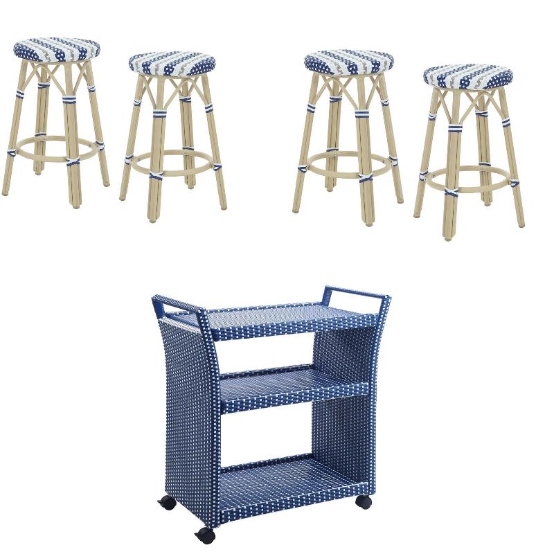 FOA Aluminum 30-inch Patio Barstools with Bar Cart 5PC Set