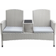 FOA Azur Outdoor Aluminum/Wicker Loveseat + Storage Bench + Trash Can 3PC Set