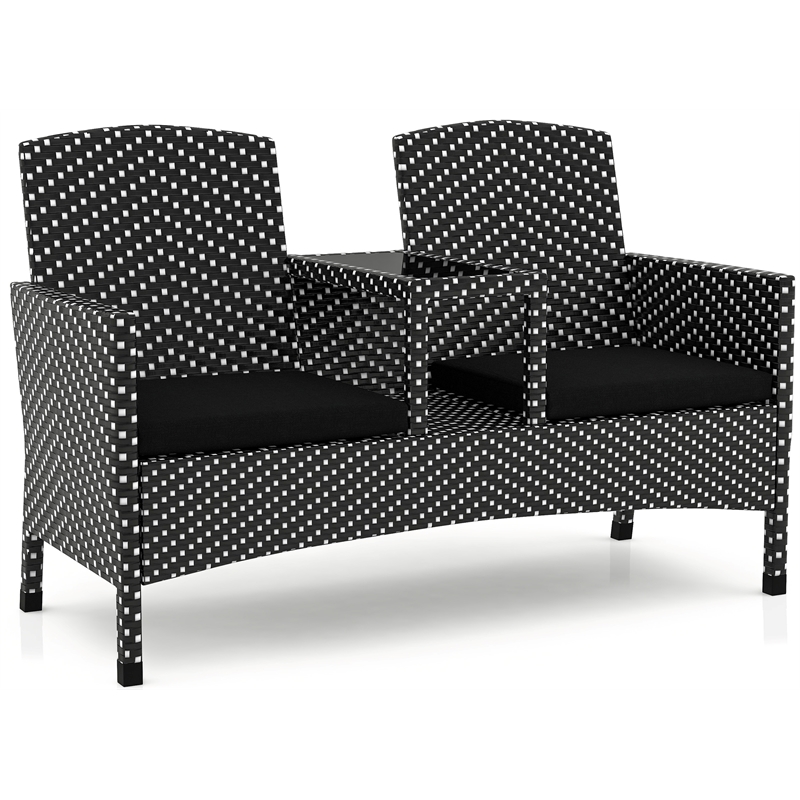 FOA Azur Outdoor Aluminum & Wicker Loveseat & Storage Bin 2pc Set