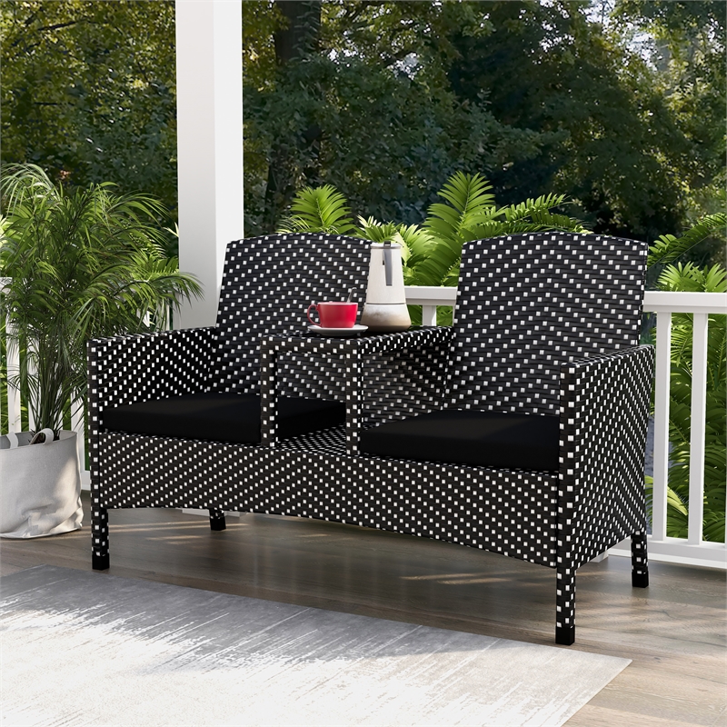 FOA Azur Outdoor Aluminum & Wicker Loveseat & Storage Bin 2pc Set