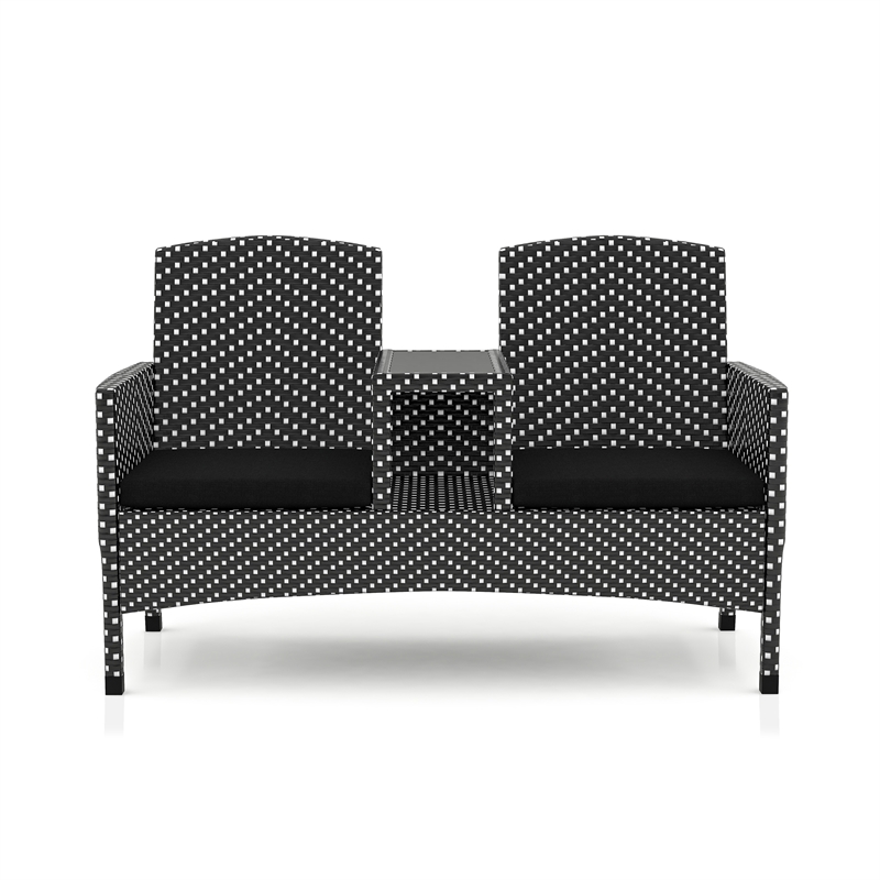 FOA Azur Outdoor Aluminum & Wicker Loveseat & Storage Bin 2pc Set