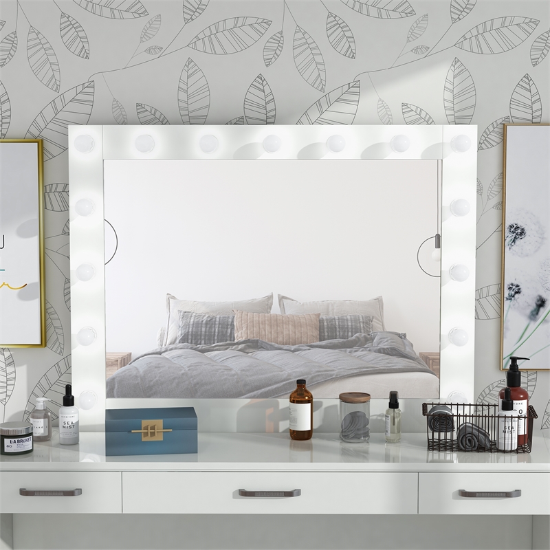 Furniture of America Olive White Wood Hollywood Lighted Vanity Mirror