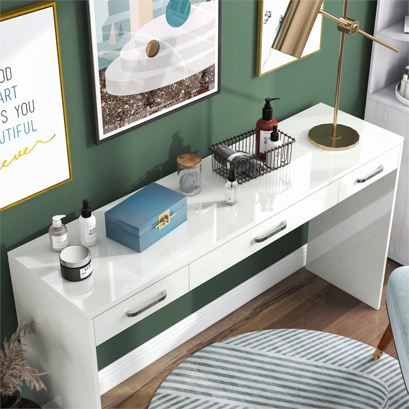 Furniture of America Olive White Wood 3 Drawer Vanity Table