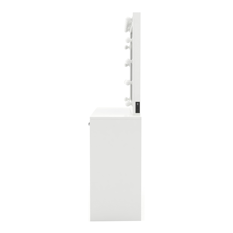 Furniture of America Olive White Wood Hollywood Lighted Vanity Table with Mirror