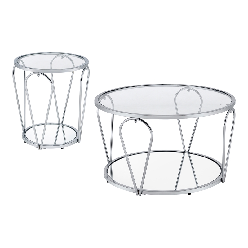 Furniture of America Miffa Contemporary Metal 2-Piece Coffee Table Set in Chrome