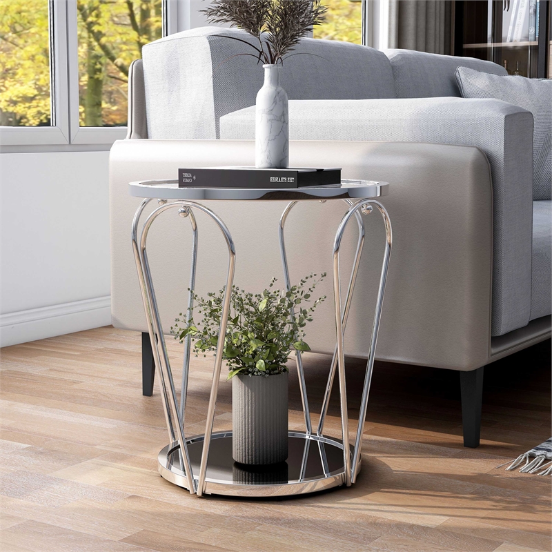 Furniture of America Miffa Contemporary Metal 1-Shelf End Table in Chrome