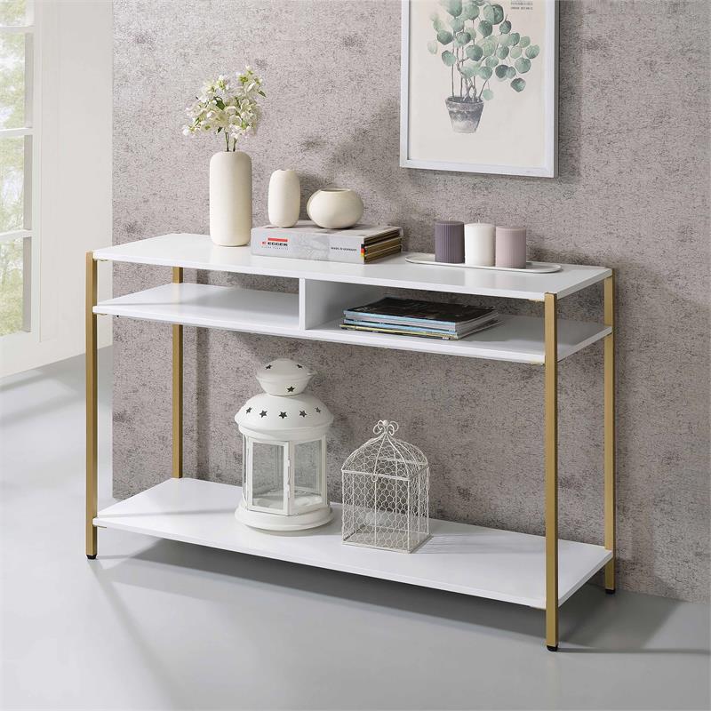 Furniture of America Mirah Contemporary Metal 3-Shelf Console Table in White