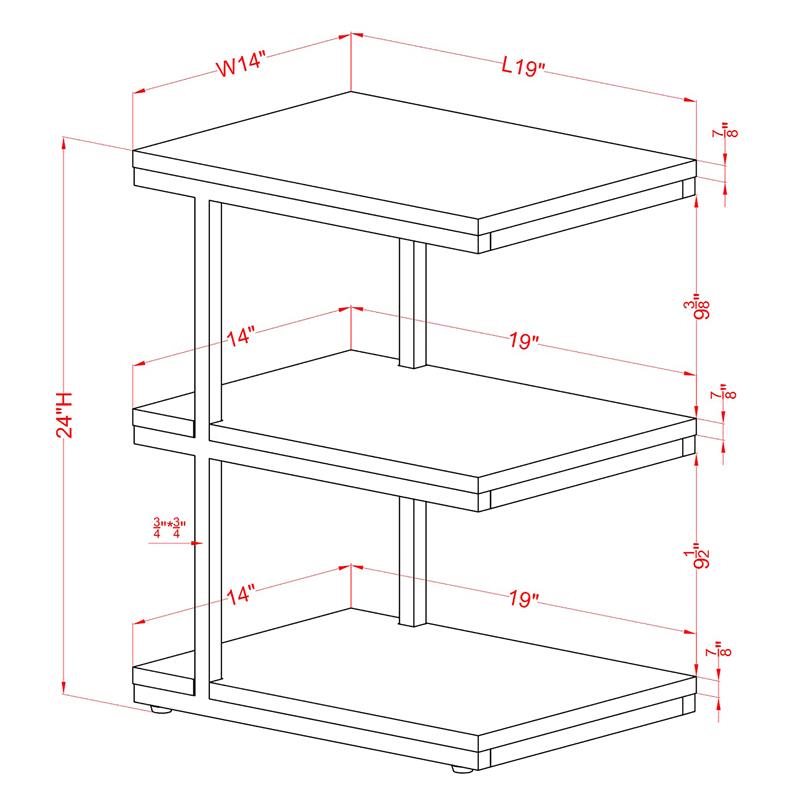 FOA Neeva Industrial Metal 3-Shelf Side Table in Light Gray Set of 2