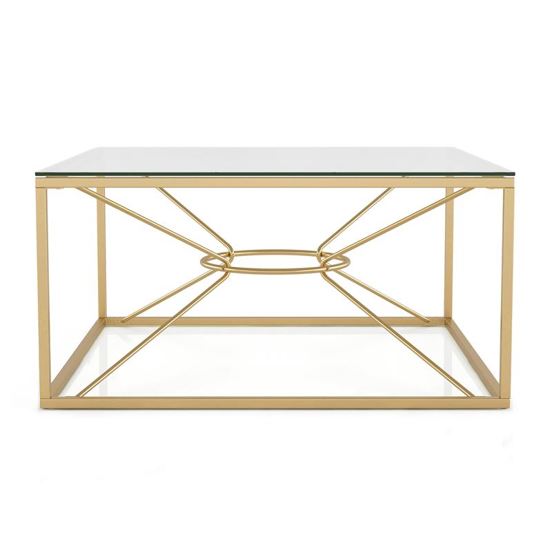FOA Set of 3 Cevelle Contemporary Glass Top Living Room Tables in Gold