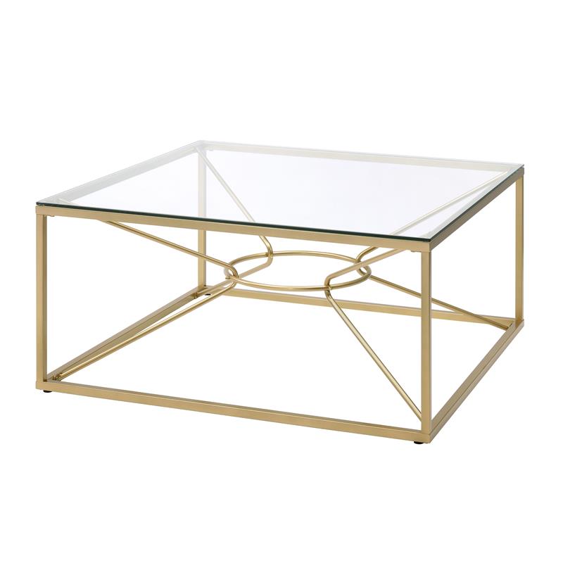FOA Set of 3 Cevelle Contemporary Glass Top Living Room Tables in Gold