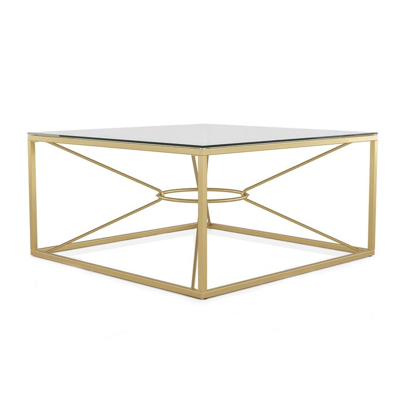 FOA Set of 3 Cevelle Contemporary Glass Top Living Room Tables in Gold