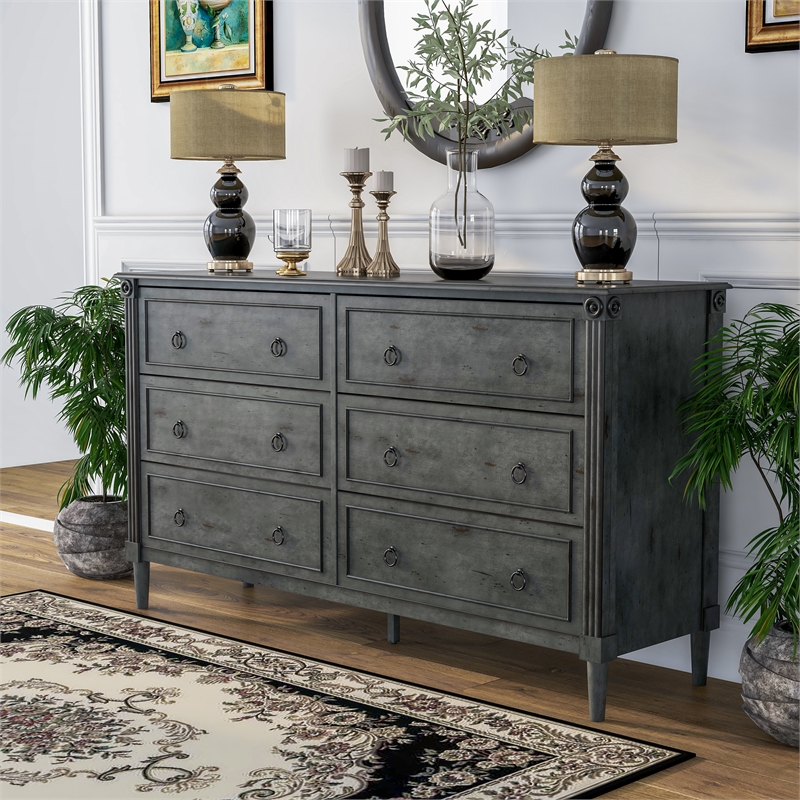 Furniture of America Birch Wood 6-Drawer Double Dresser in Antique Gray