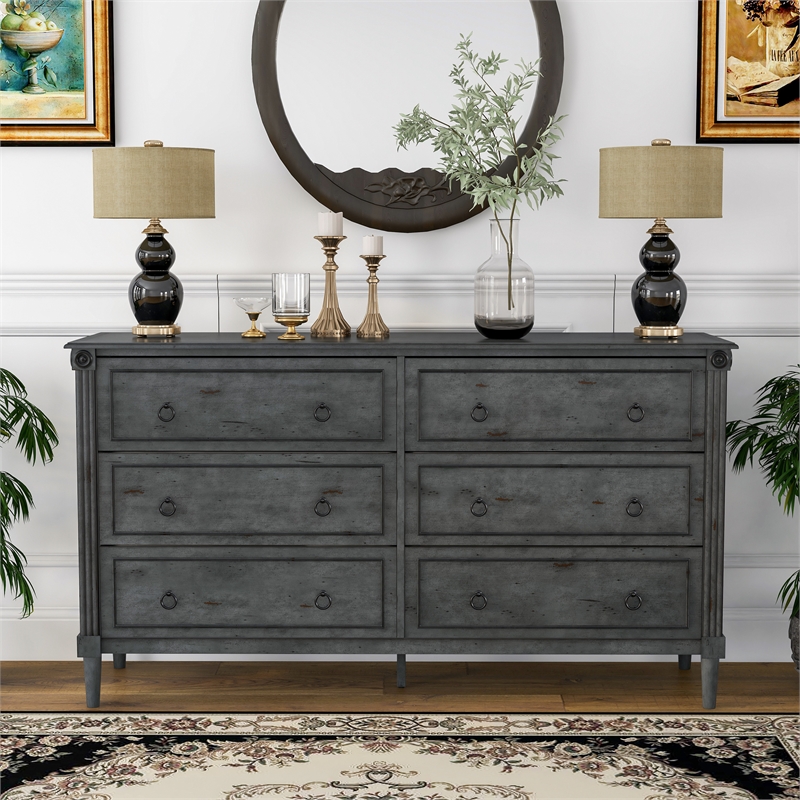 Furniture of America Birch Wood 6-Drawer Double Dresser in Antique Gray