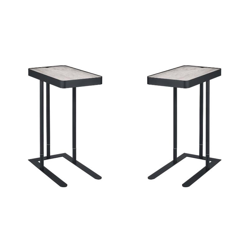 FOA Nince Set of 2 Industrial Metal Height Adjustable Side Table in Gray