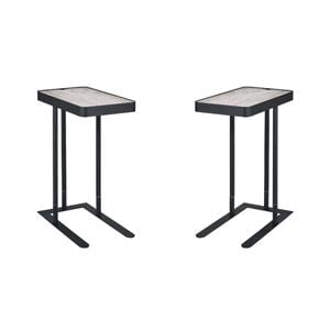 FOA Nince Set of 2 Industrial Metal Height Adjustable Side Table in Gray