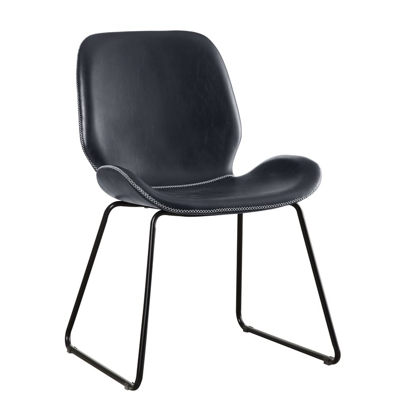FOA 2-Piece Home Office Metal Desk and Faux Leather Black Chair Set