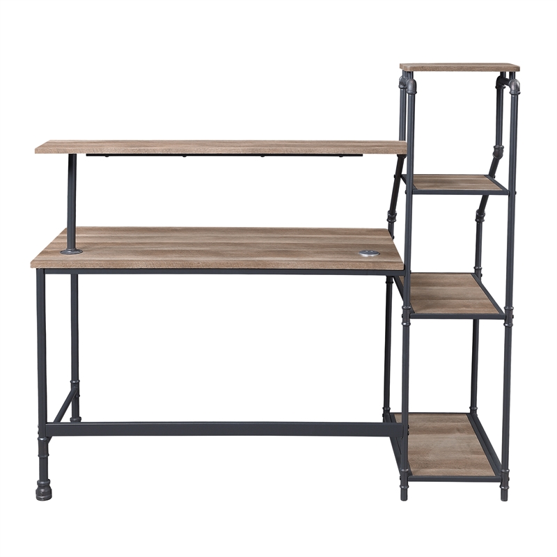 FOA 2-Piece Home Office Metal Desk and Faux Leather Black Chair Set