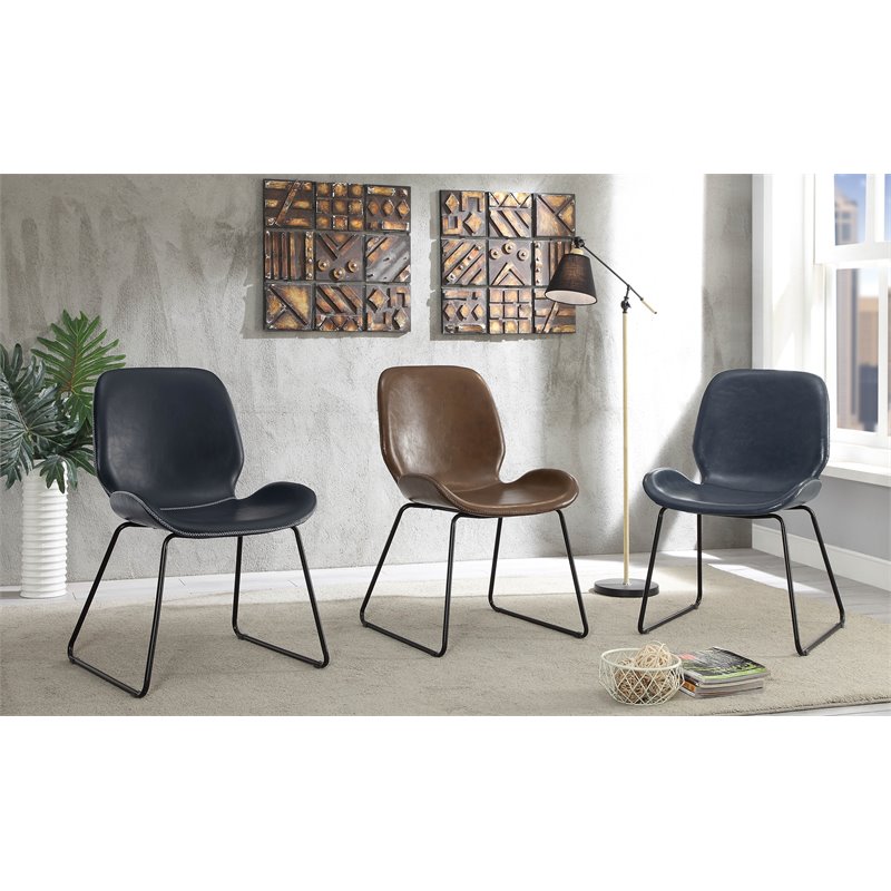 FOA 2-Piece Home Office Metal Desk and Faux Leather Black Chair Set
