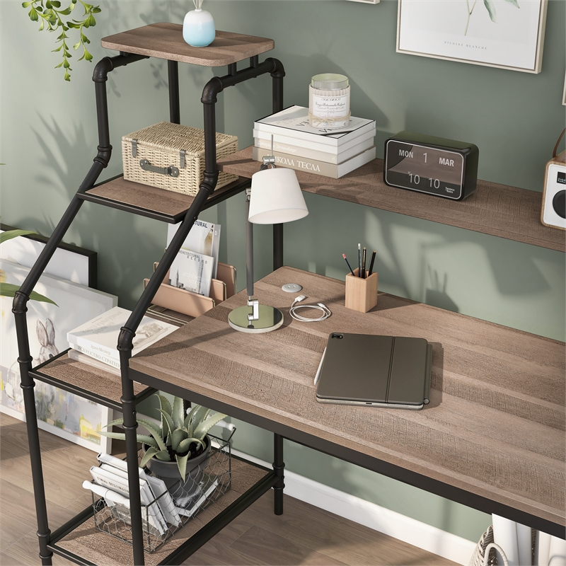 FOA 2-Piece Home Office Metal Desk and Faux Leather Black Chair Set