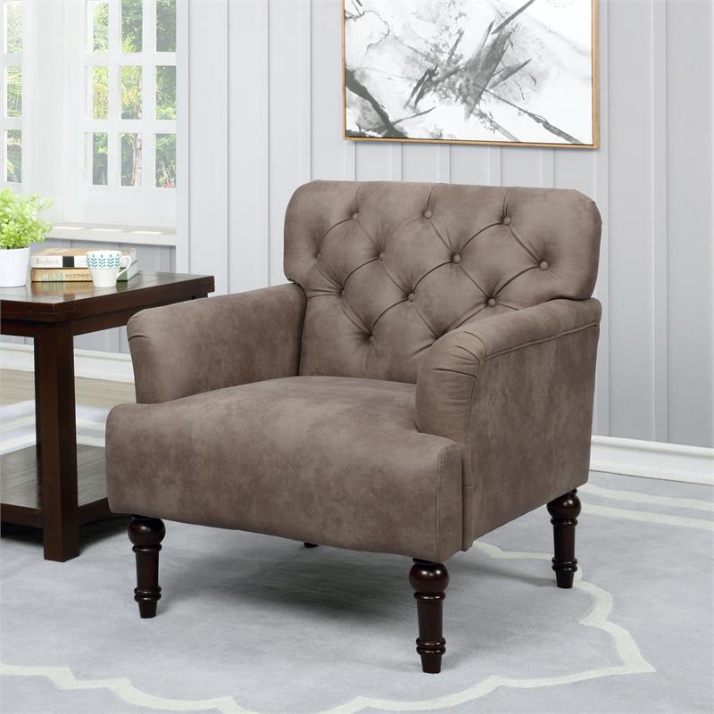 Furniture of America Leith Faux Leather Tufted Accent Chair in Brown
