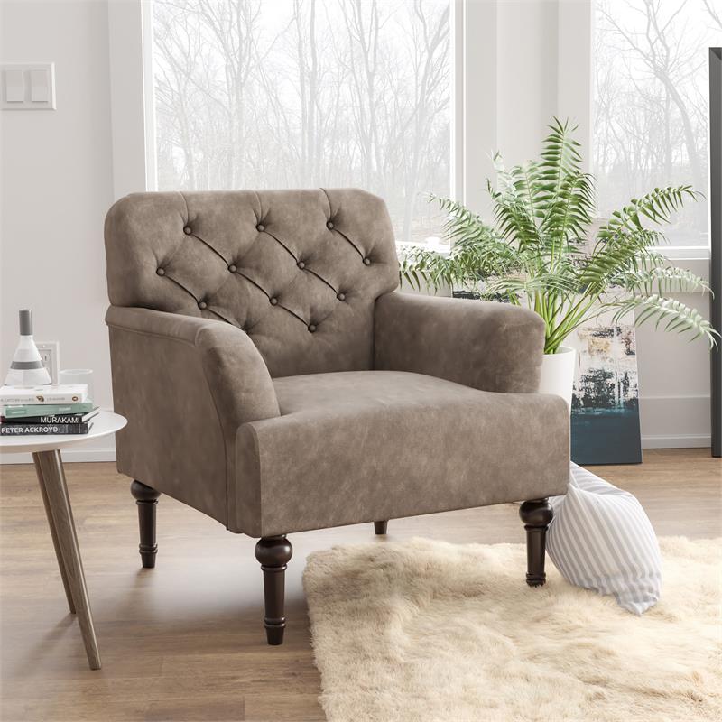 Furniture of America Leith Faux Leather Tufted Accent Chair in Brown