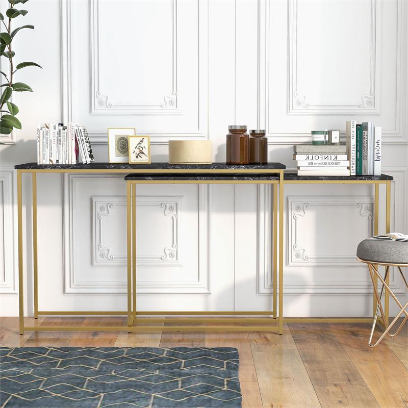 Furniture of America Dallan Metal 2-Piece Nesting Sofa Table in Gold and Black